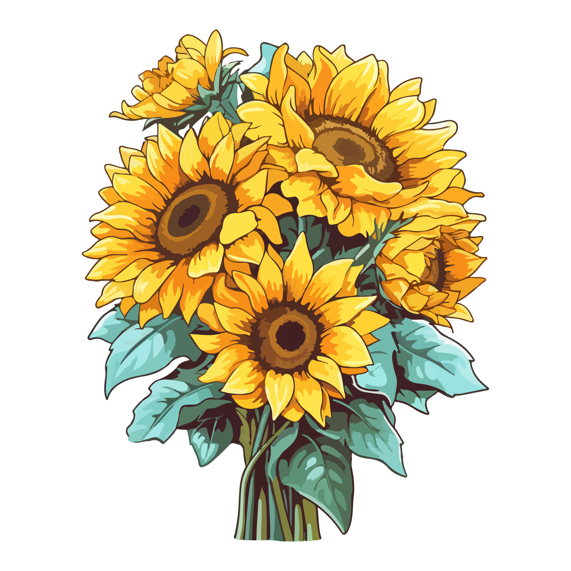Sunflower bouquet modern pop art style, Sunflower illustration, simple