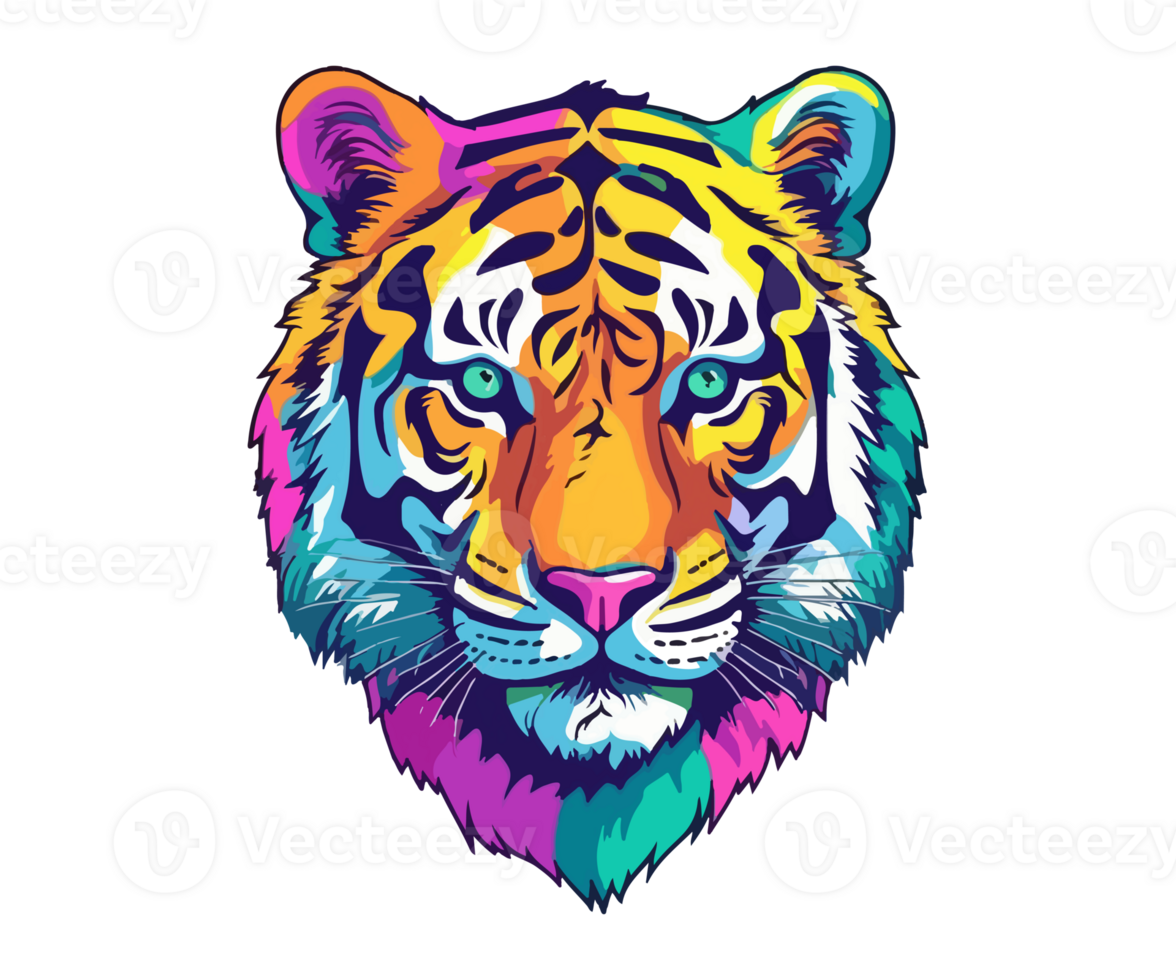 colorato tigre testa logo, tigre viso etichetta, pastello carino colori, ai generato. png