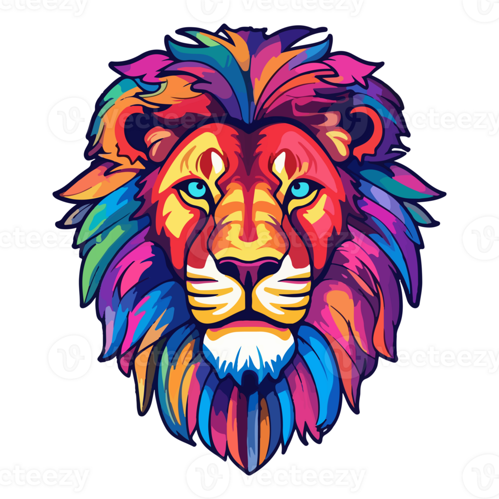 Colorful lion modern pop art style, colorful lion illustration, simple creative design, . png