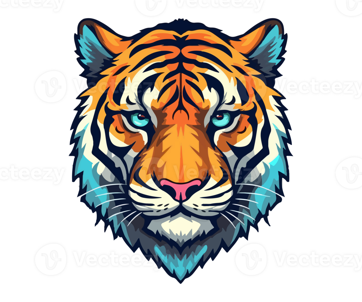 Colorful tiger Head Logo, tiger face Sticker, pastel cute colors, . png