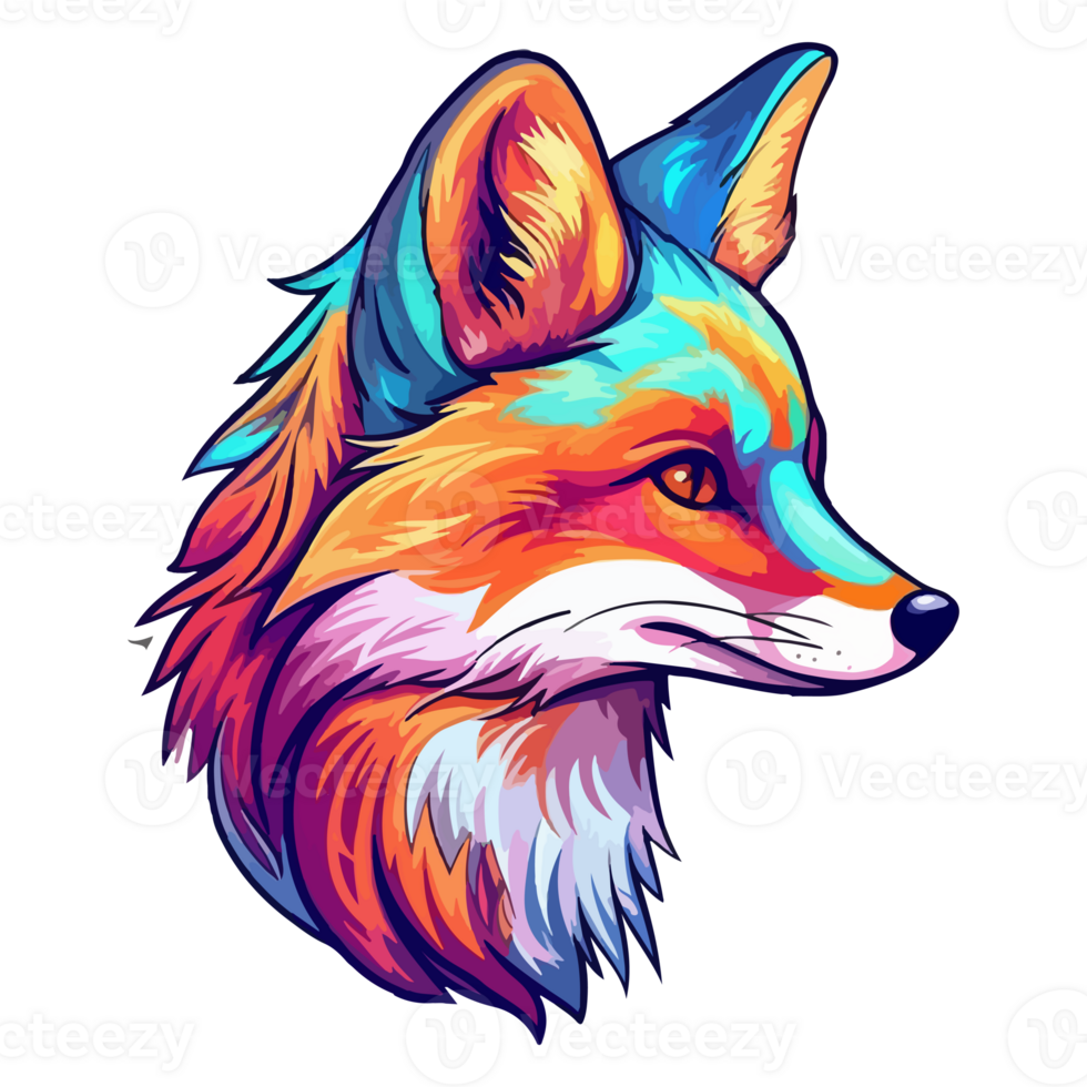Colorful Fox modern pop art style, Fox Sticker, pastel cute colors, . png