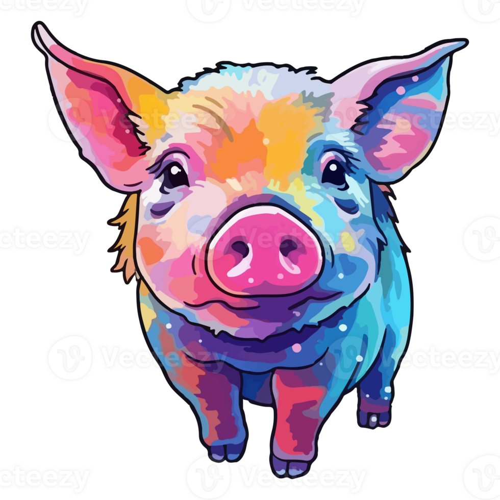 gris modern pop- konst stil, färgrik gris illustration, gris pastell klistermärke söt färger, ai genererad. png