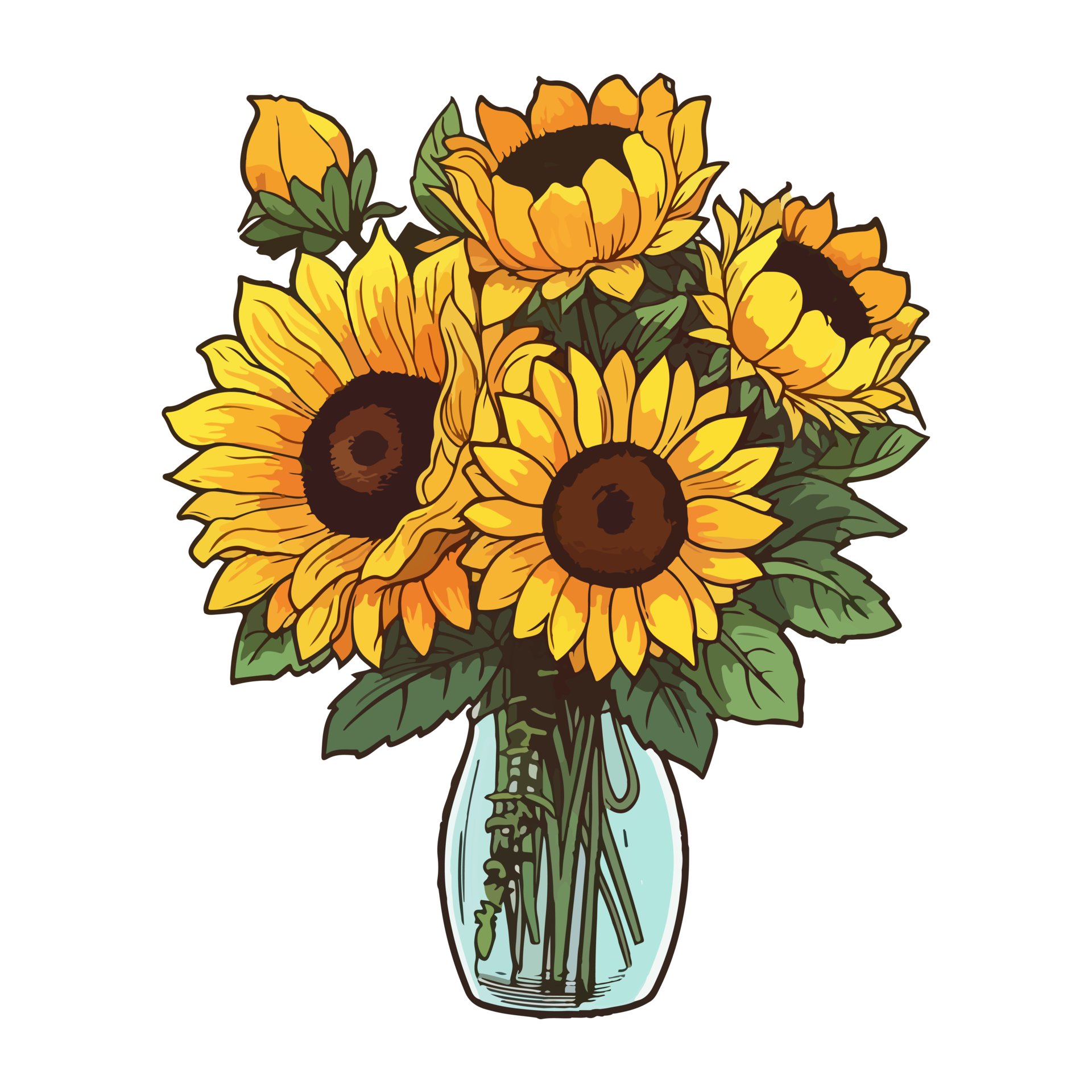 Sunflower bouquet modern pop art style, Sunflower illustration, simple