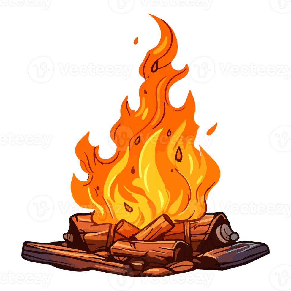 Colorful Fireplace, campfire with tree trees, twigs separate cartoon style, Outdoor activities Camp, Pastel cute colors, . png