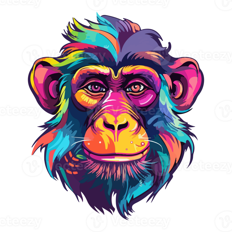 kleurrijk koel aap hoofd knal kunst stijl, aap sticker, pastel schattig kleuren, generatief ai png