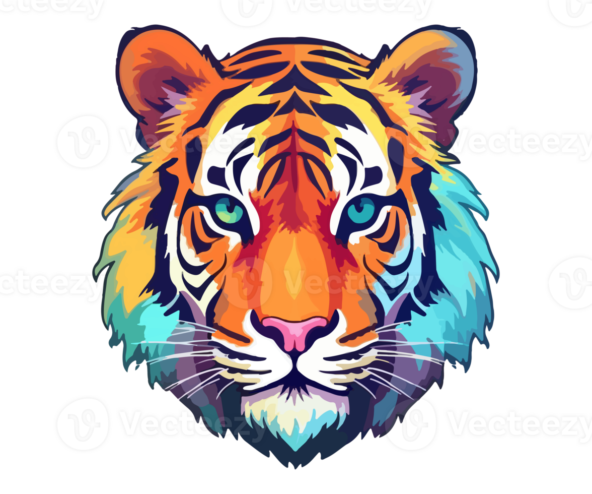 Colorful tiger Head Logo, tiger face Sticker, pastel cute colors, . png