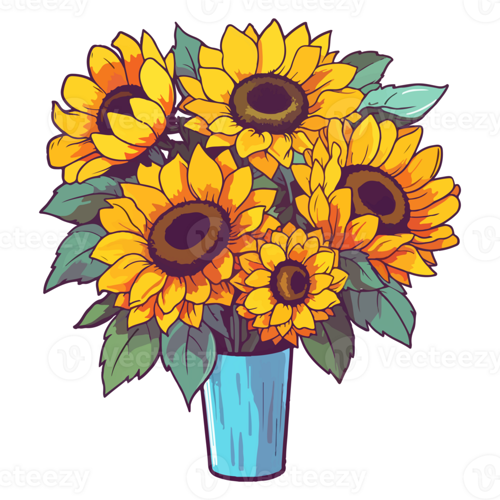Sunflower bouquet modern pop art style, Sunflower illustration, simple creative design, . png
