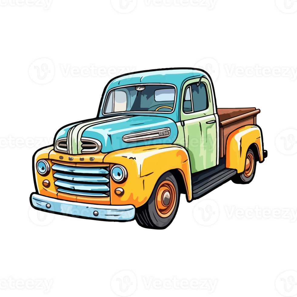 Colorful Old Farm Truck pop art style, Old Farm Truck Sticker, pastel cute colors, retro truck, . png