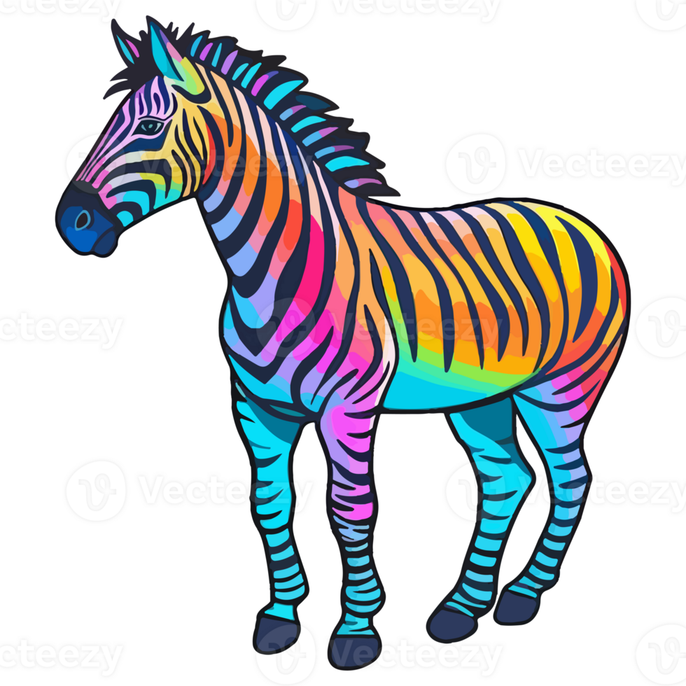 zebra modern knal kunst stijl, kleurrijk zebra illustratie, pastel sticker schattig kleuren, ai gegenereerd. png