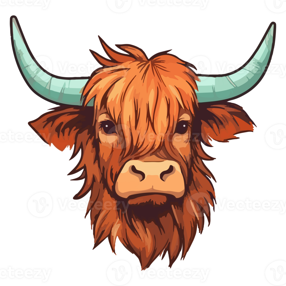 Highland Cow modern pop art style, Colorful Highland Cow illustration, pastel sticker cute colors, . png