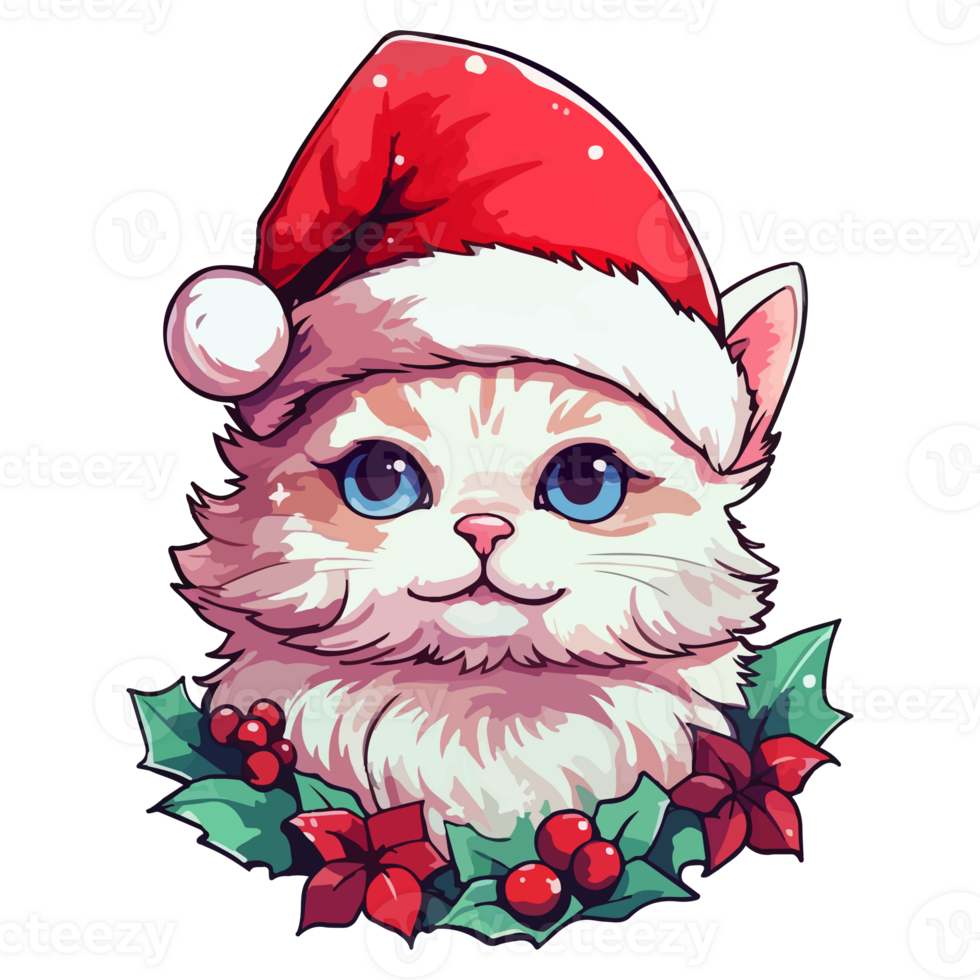 fofa Natal gato ilustração, santa gato adesivo, pastel fofa cores, gatinha, gatinho, Natal animais, inverno, feriados, generativo ai png