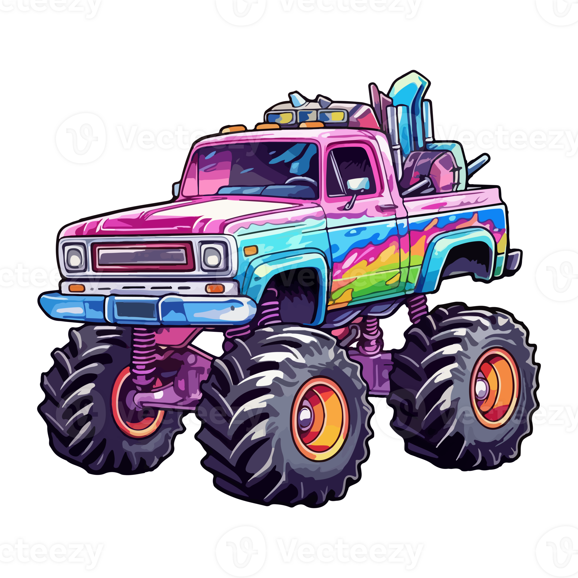 monstro caminhão pulando pop arte estilo, monstro caminhão adesivo
