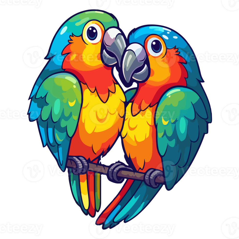 Papagei Liebe modern Pop Kunst Stil, bunt Papagei Liebe Illustration, Vogel Pastell- Aufkleber süß Farben, ai generiert. png