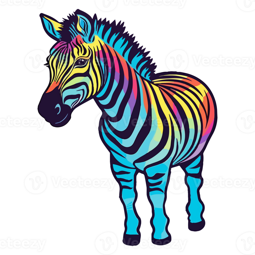 Zebra modern pop art style, Colorful Zebra illustration, pastel sticker cute colors, . png