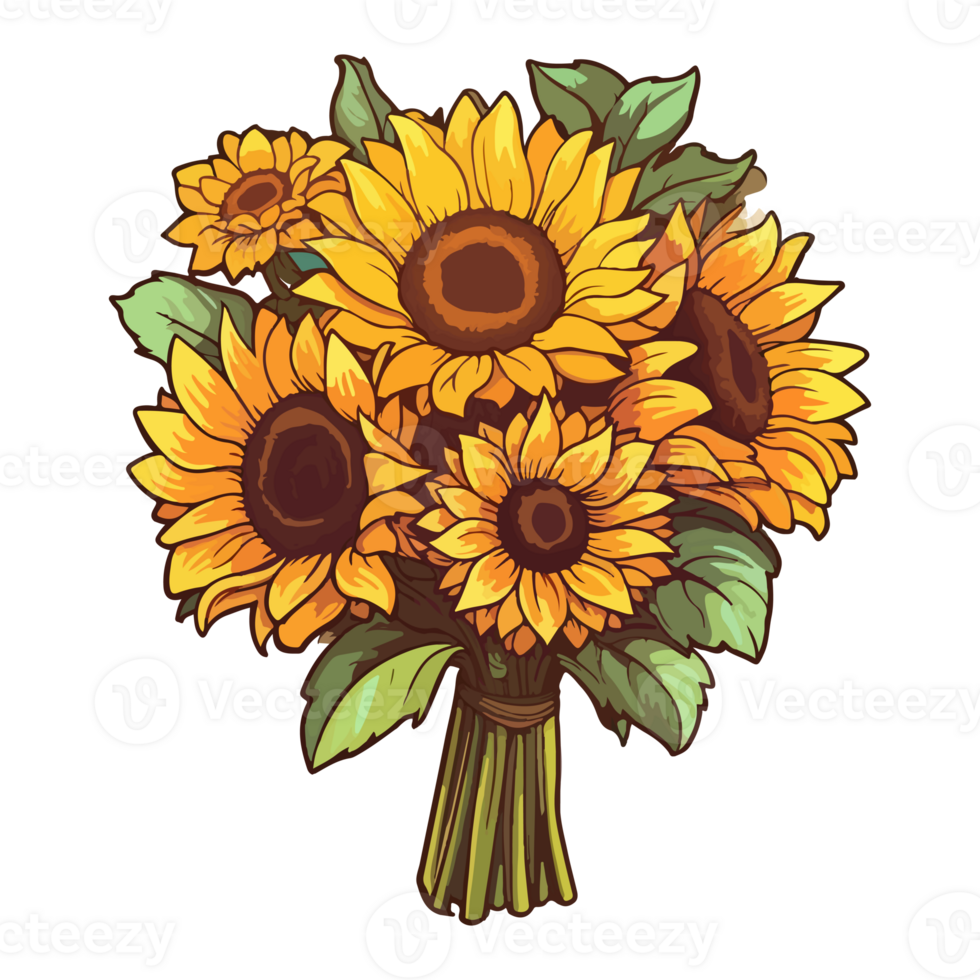 Sunflower bouquet modern pop art style, Sunflower illustration, simple creative design, . png