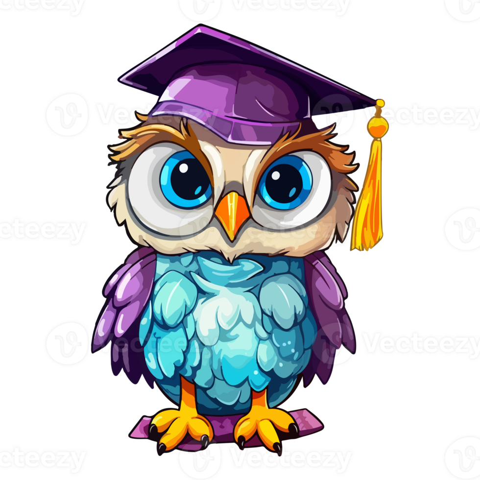Owl Graduation ceremony Bird Cartoon, graduation gown, animals, square Academic Cap, Colorful Whimsical owl modern pop art style, Whimsical owl illustration, simple creative design, . png