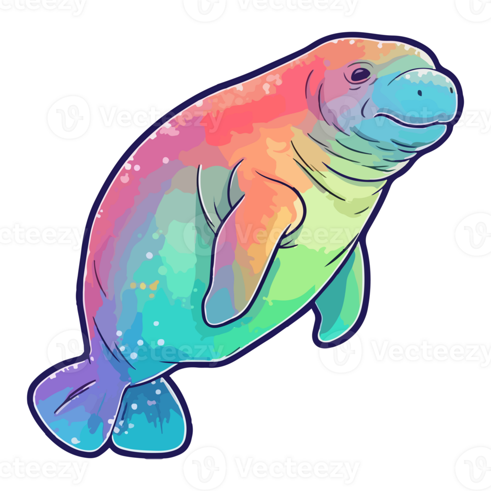 Colorful Manatee modern pop art style, Manatee Illustration, Manatee pastel cute colors, . png