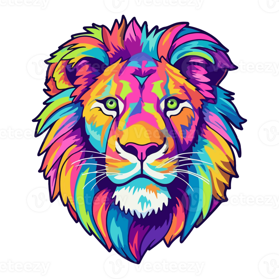 Colorful lion modern pop art style, colorful lion illustration, simple creative design, . png