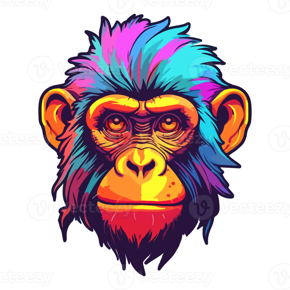 Colorful Cool Monkey Head pop art style, Monkey Sticker, pastel cute colors, png