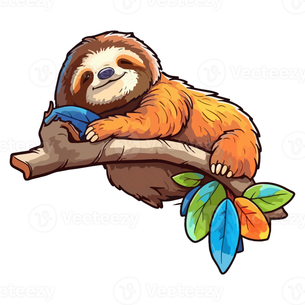 Sloths modern pop art style, Colorful Sloths illustration, Sloths pastel sticker cute colors, . png