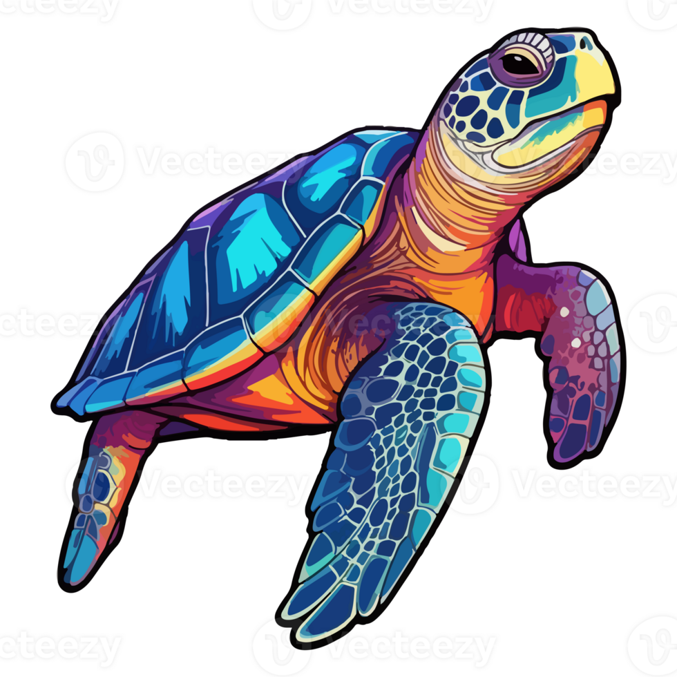 Colorful Sea Turtle modern pop art style, Sea Turtle illustration, simple creative design, . png