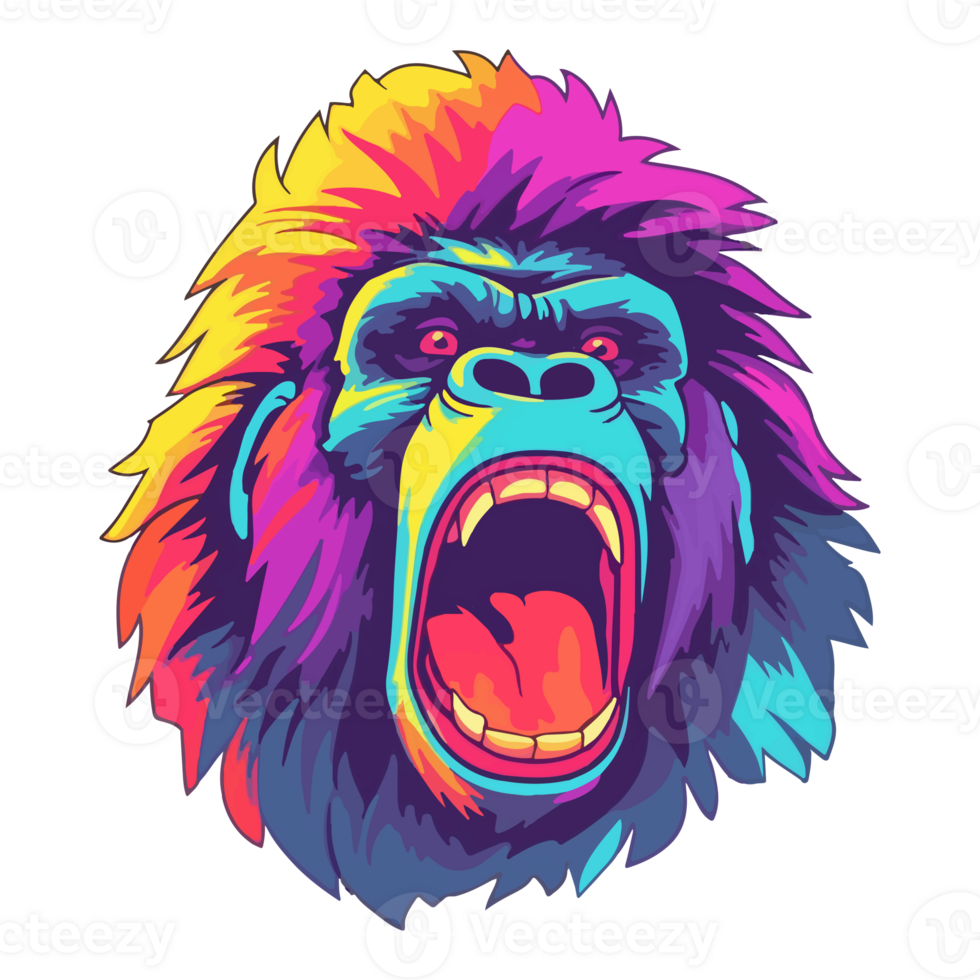 Colorful gorilla head, gorilla head stickers cartoon style, Pastel cute colors, . png