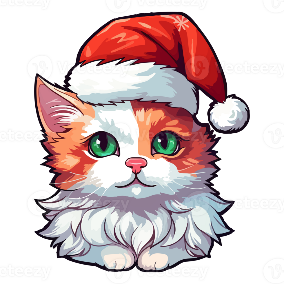 fofa Natal gato ilustração, santa gato adesivo, pastel fofa cores, gatinha, gatinho, Natal animais, inverno, feriados, generativo ai png