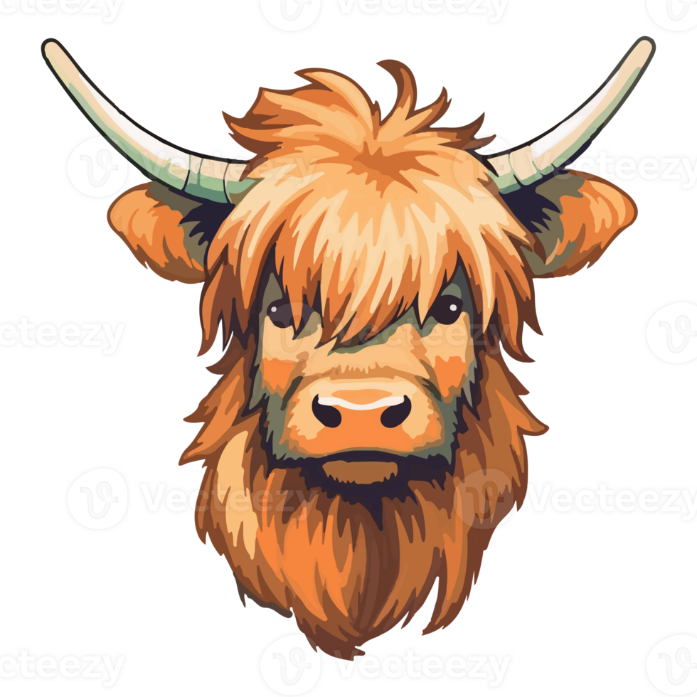 Highland Cow modern pop art style, Colorful Highland Cow illustration, pastel sticker cute colors, . png