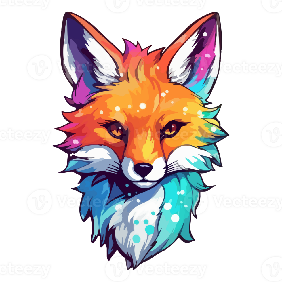Colorful Fox modern pop art style, Fox Sticker, pastel cute colors, . png