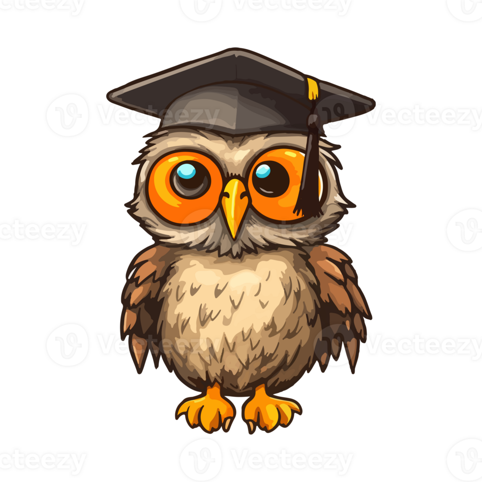 Owl Graduation ceremony Bird Cartoon, graduation gown, animals, square Academic Cap, Colorful Whimsical owl modern pop art style, Whimsical owl illustration, simple creative design, . png