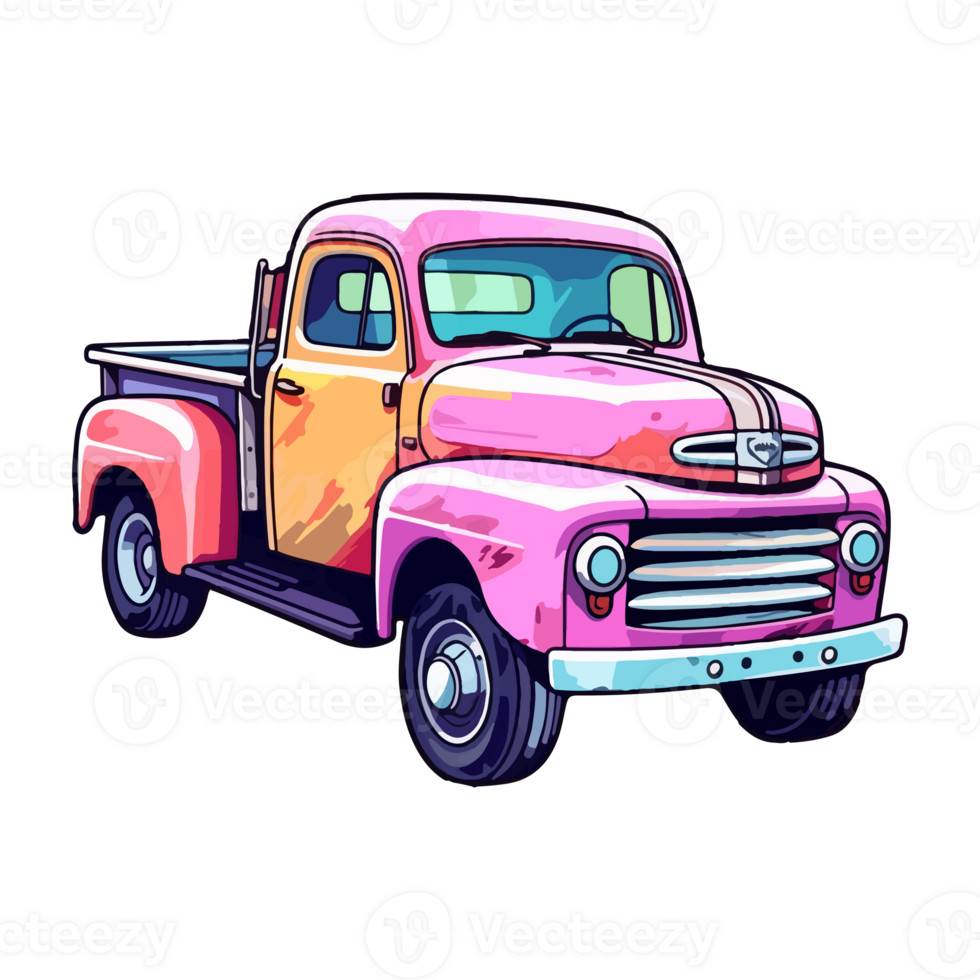 Colorful Old Farm Truck pop art style, Old Farm Truck Sticker, pastel cute colors, retro truck, . png