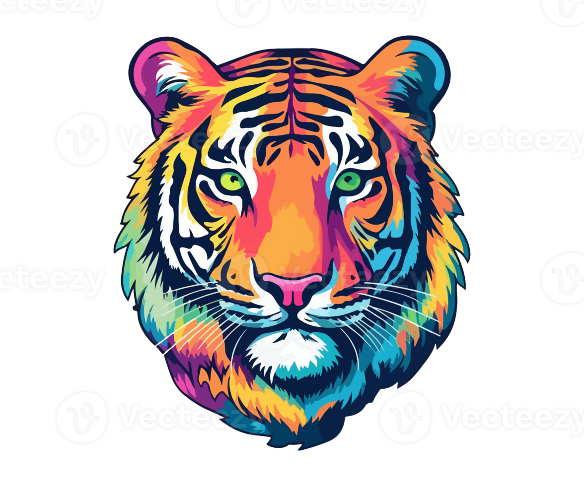 Colorful tiger Head Logo, tiger face Sticker, pastel cute colors, . png