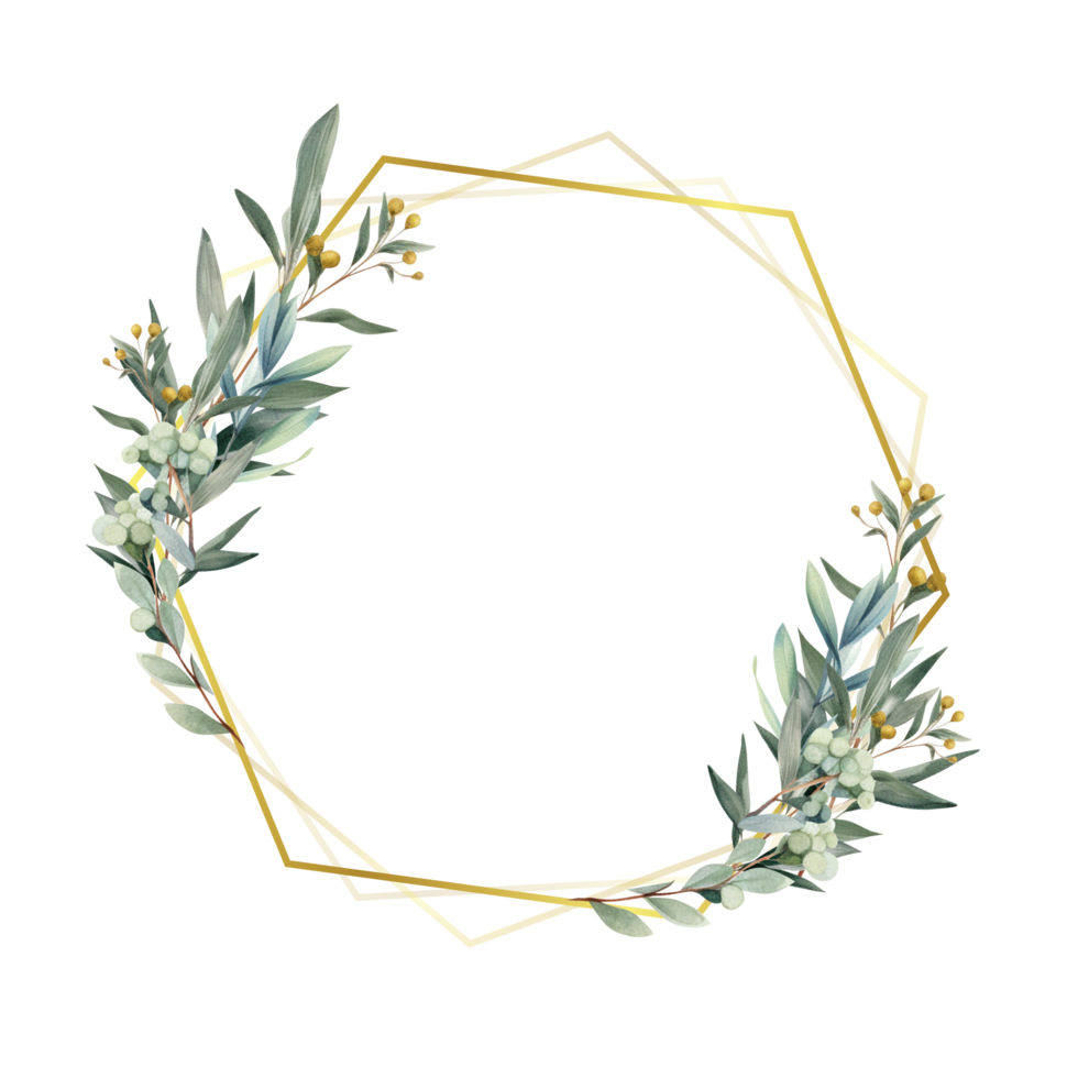 oro geométrico floral verdor hojas marcos png