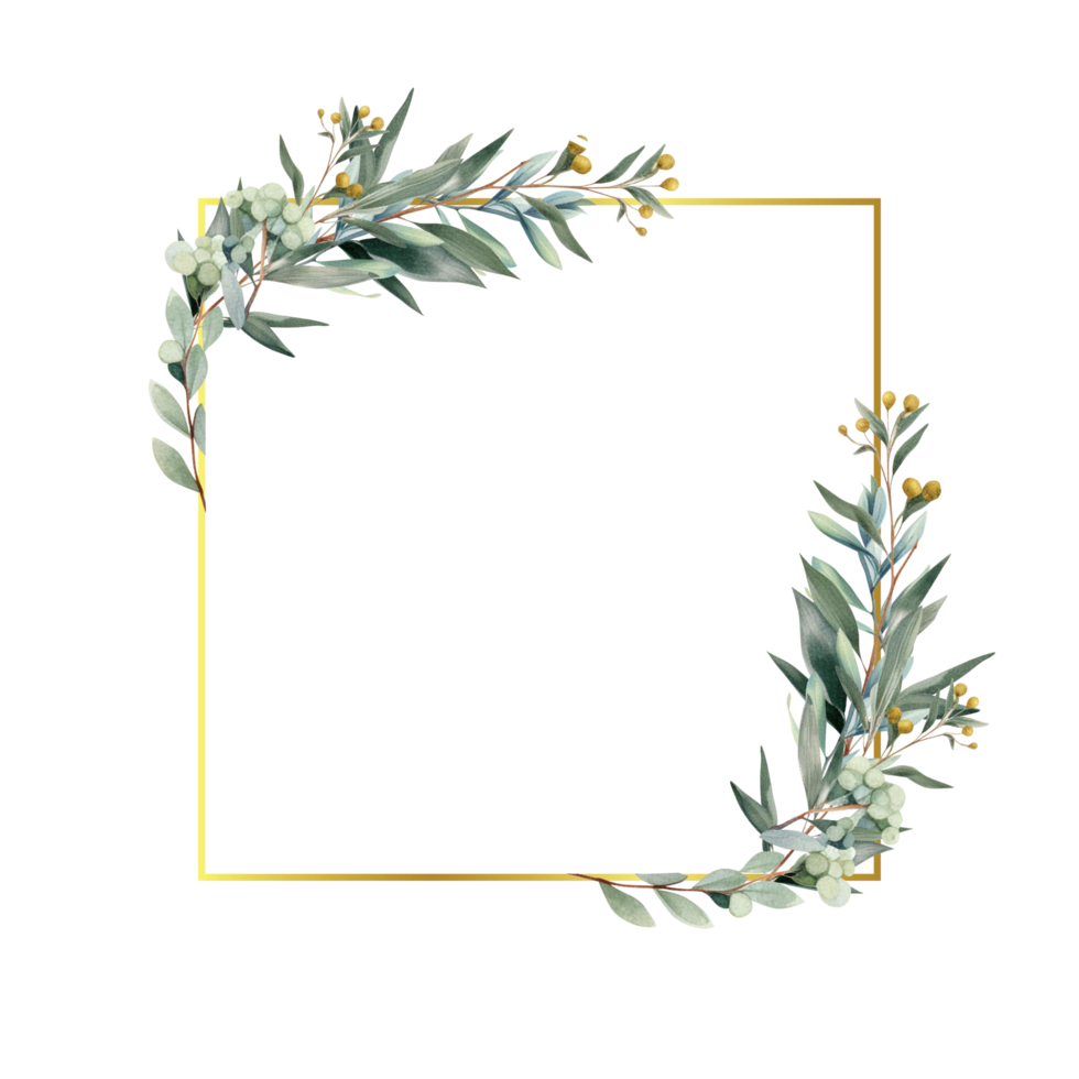 Gold geometrisch Blumen- Grün Blätter Frames png