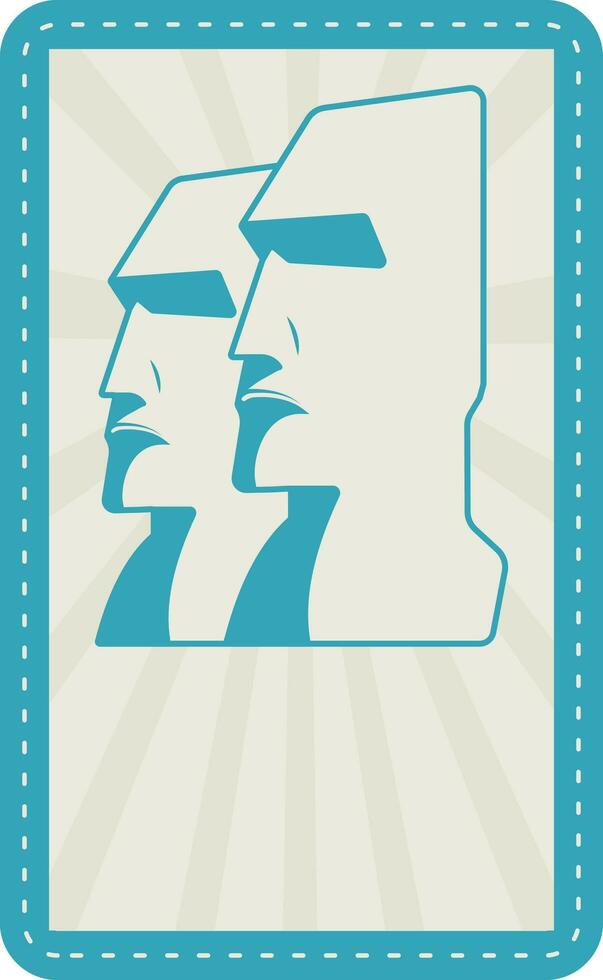 Teal And Grey Moai Against Rays Background In Flat Style. vector