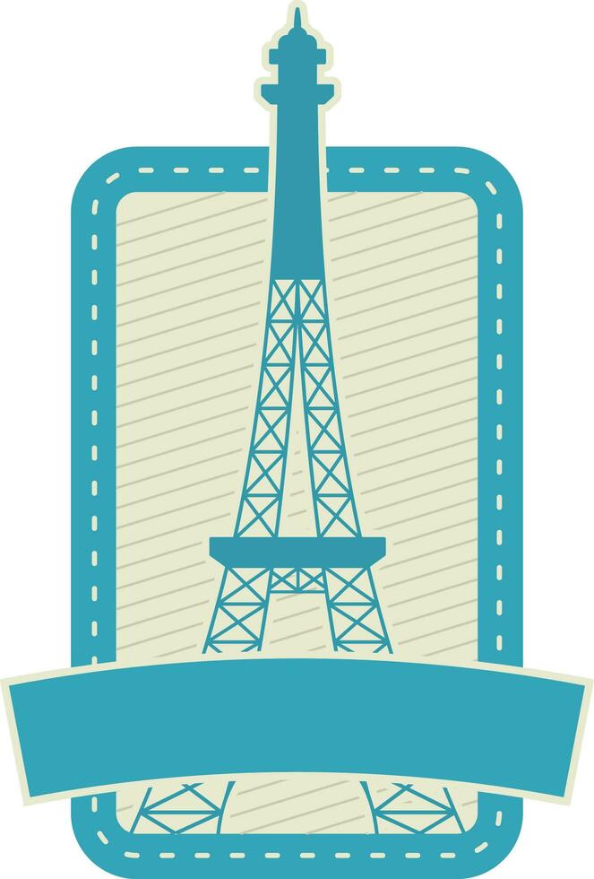 Blank Ribbon With Eiffel Tower Against Square Background In Teal And Beige Color. vector