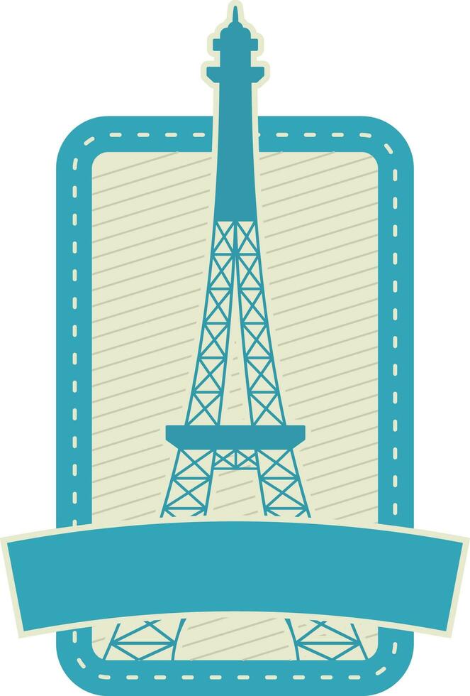 Blank Ribbon With Eiffel Tower Against Square Background In Teal And Beige Color. vector