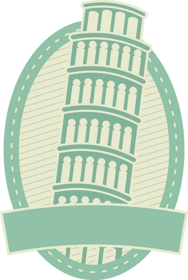 Blank Ribbon With Pisa Tower Against Oval Background In Pastel Green And Yellow Color. vector