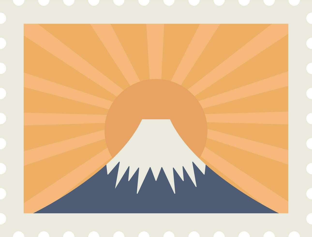 Isolated Volcano Against Sun Rays Orange Background For Stamp Or Label Design. vector
