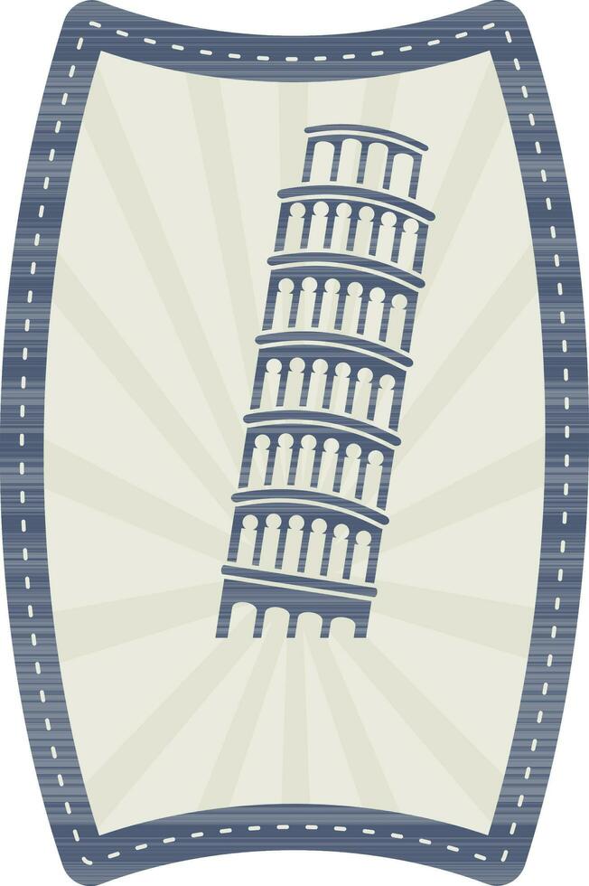 Navy Blue And Grey Pisa Tower Against Rays In Vintage Frame. vector