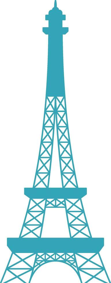 Flat Illustration Of Eiffel Tower Icon In Teal And White Color. vector