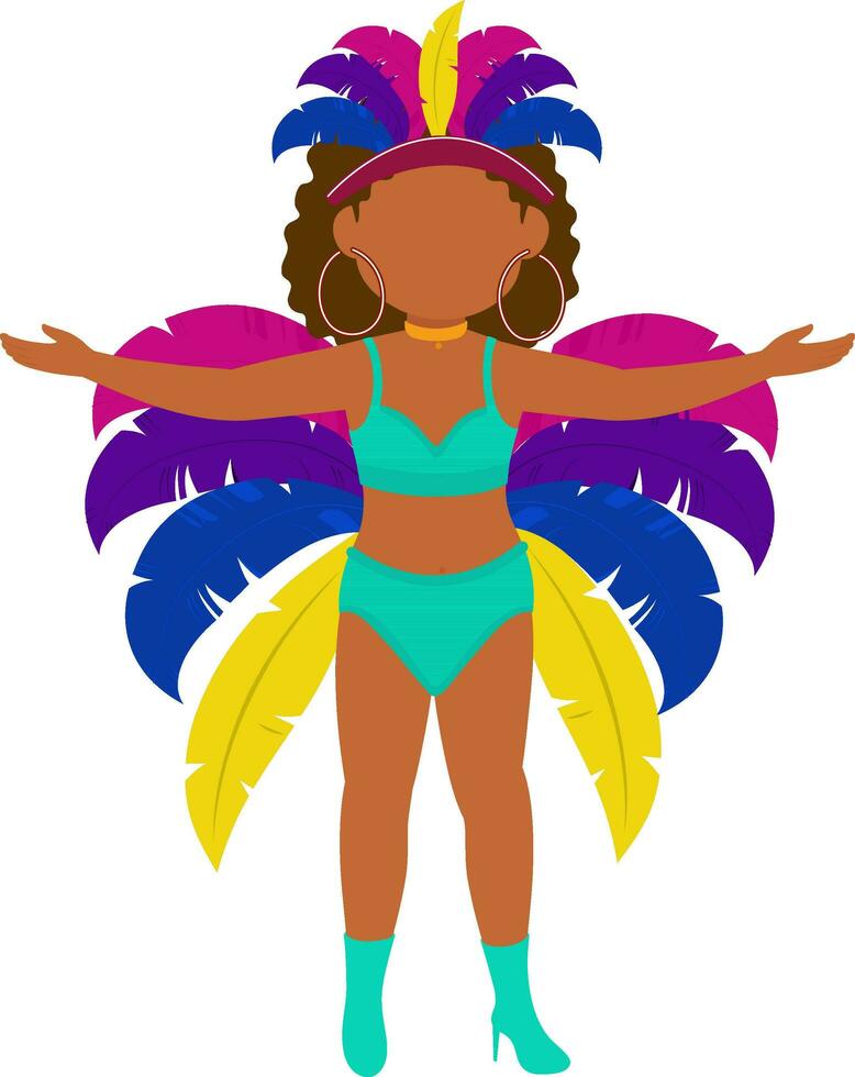 ilustración de sin rostro hembra samba bailarín personaje en en pie pose. vector