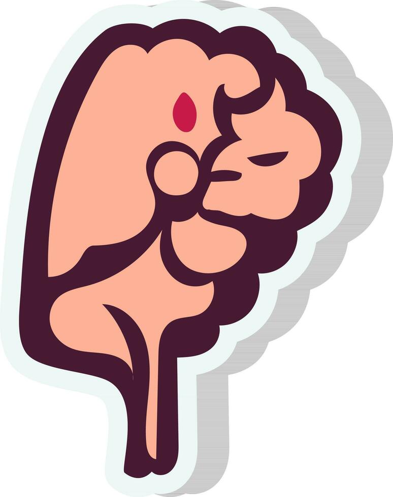 Side View of Peach Brain Element In Sticker Style. vector