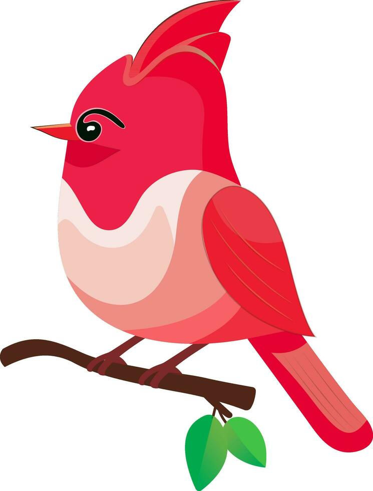 Cute Cardinal Bird Sitting On Branch Icon In Flat Style. vector