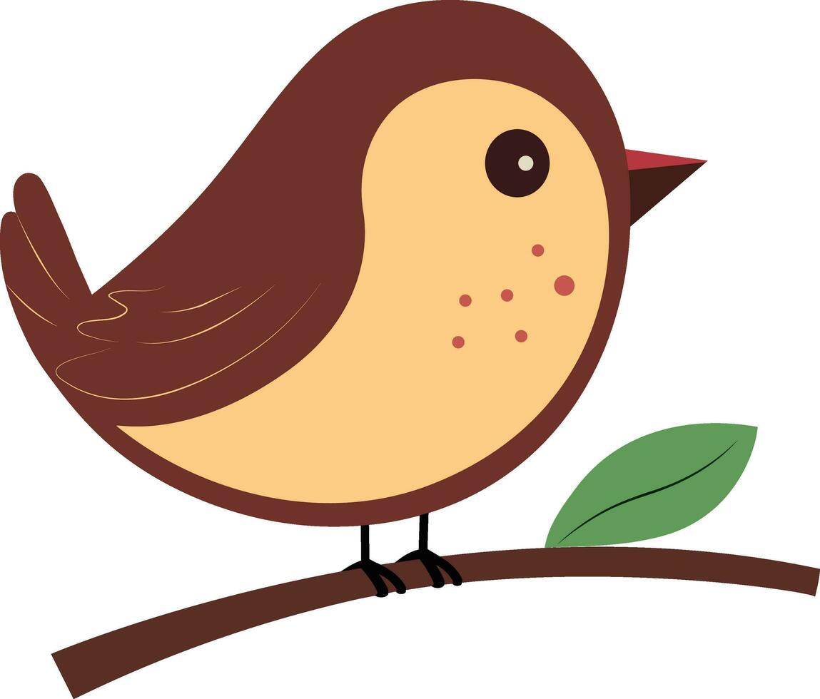 Cute Bird Sitting On Branch Icon In Brown Color. vector