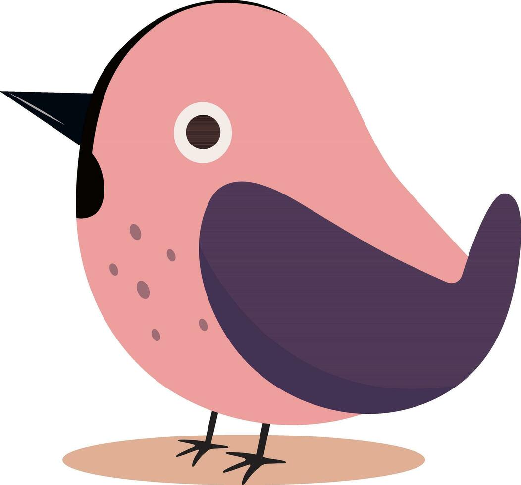 Pink And Purple Bird Cartoon Icon In Flat Style. vector