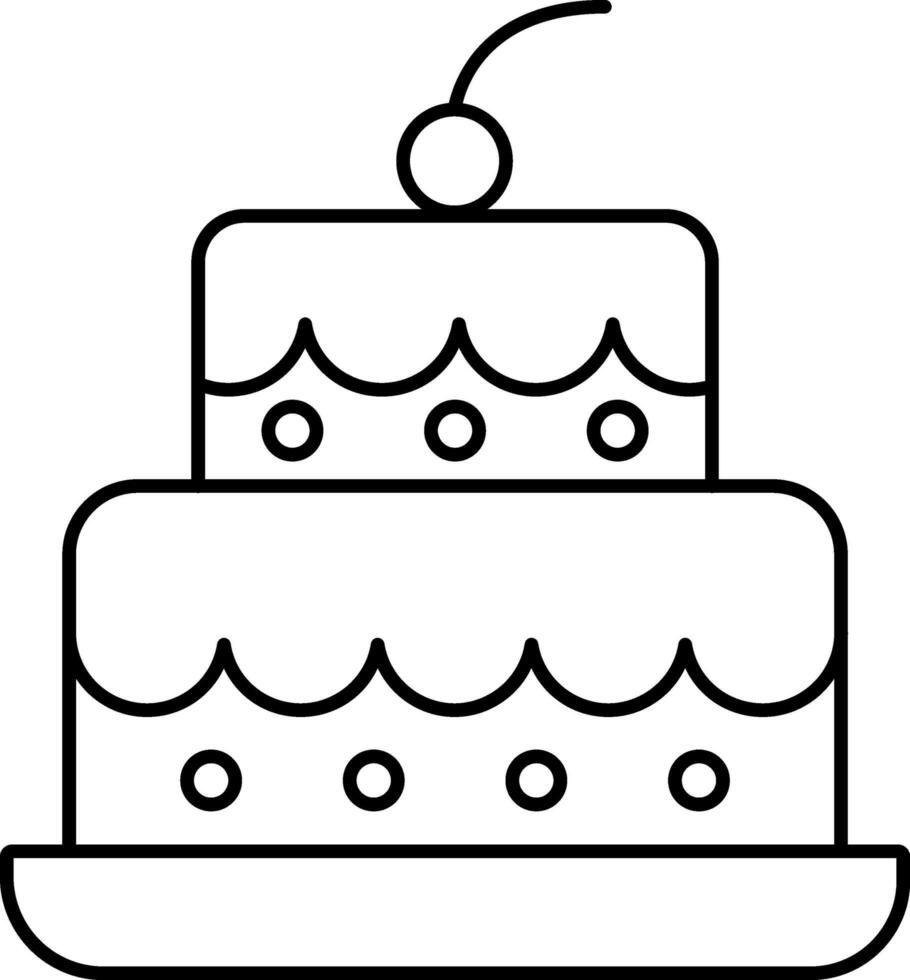 Tow Layer Cake Decorated With Cherry Icon In Outline Style. vector
