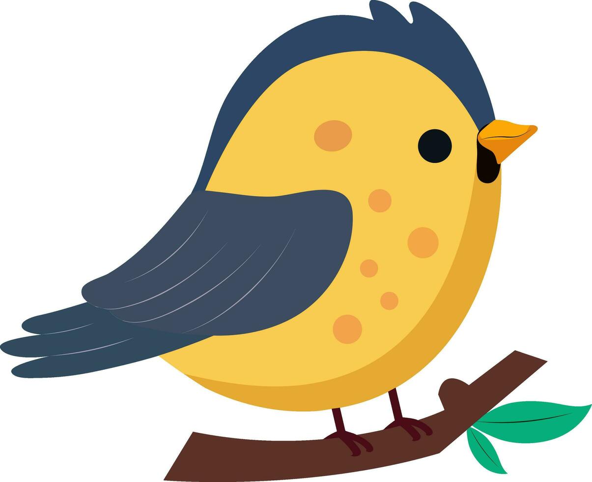Titmouse Bird Sitting On Branch Icon In Blue And Yellow Color. vector