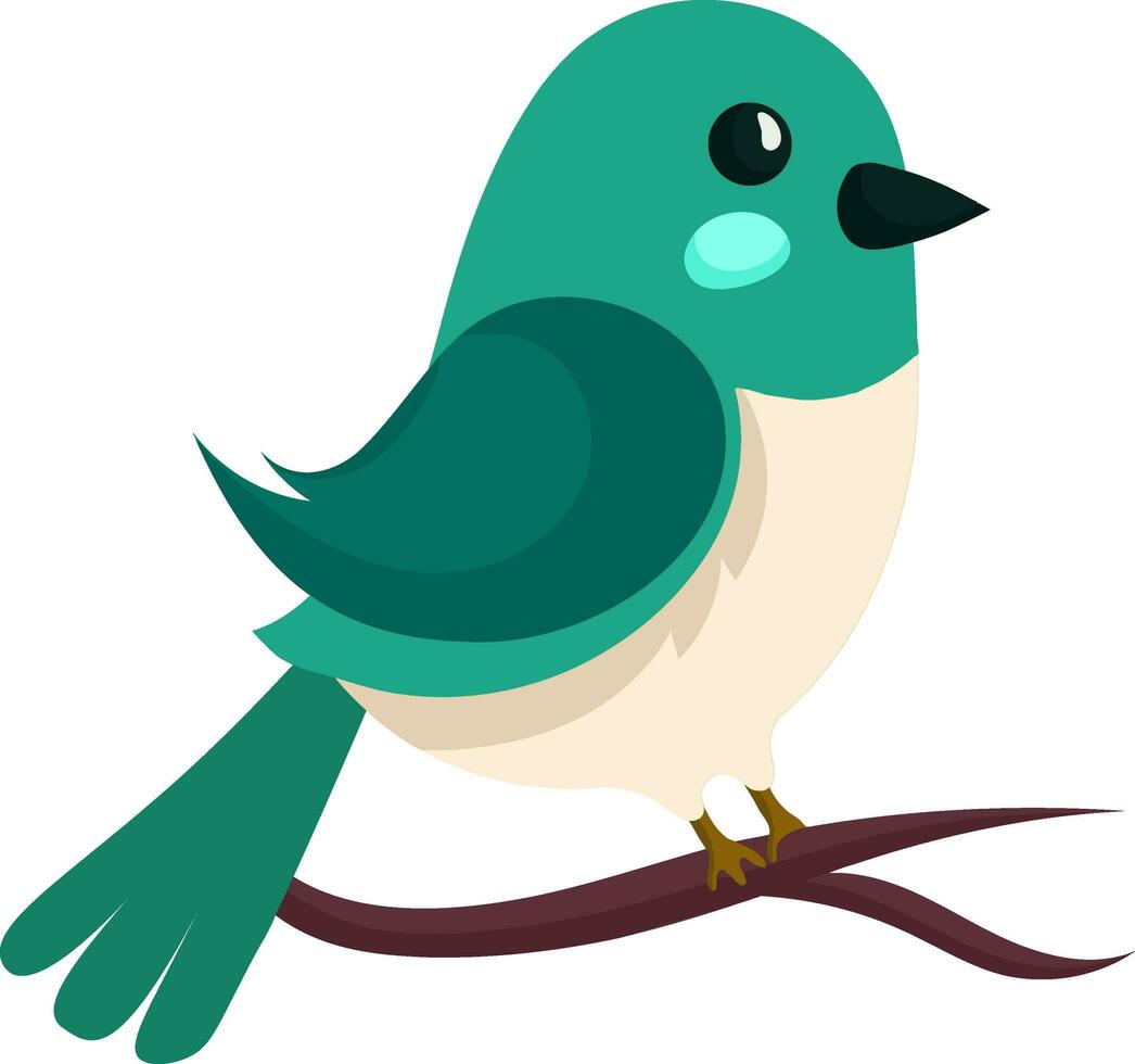 Character of Cute Bird Sitting On Branch In Teal And Peach Color. vector