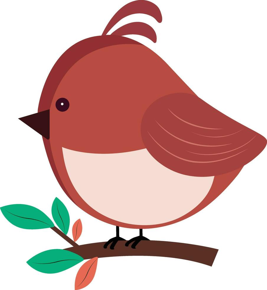 Crest Bird Sitting On Branch Icon In Flat Style. vector